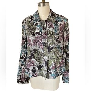 Doncaster Sport Geometric Floral Zippered Silk Blend Jacket, Sz 16
